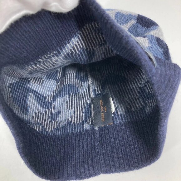 LOUIS VUITTON M70725 beanie hat knit hat knit cap Camouflage Knit hat wool blue - Picture 7 of 13